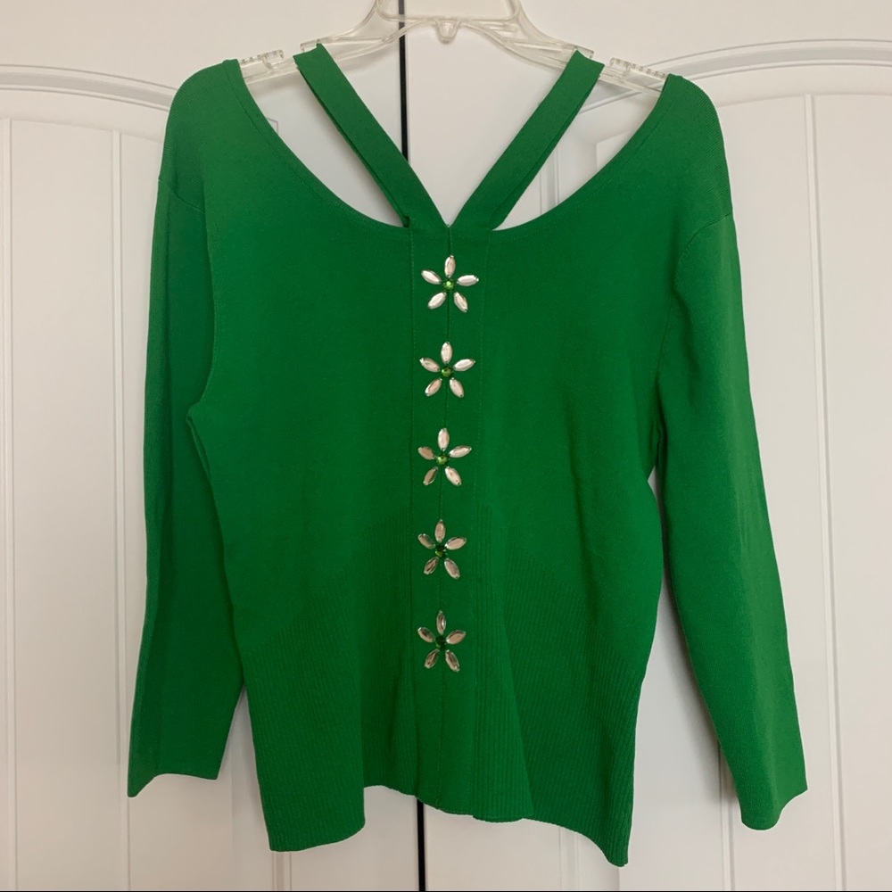 LARGE Bob Mackie Green Top Blouse 3/4 Sleeve